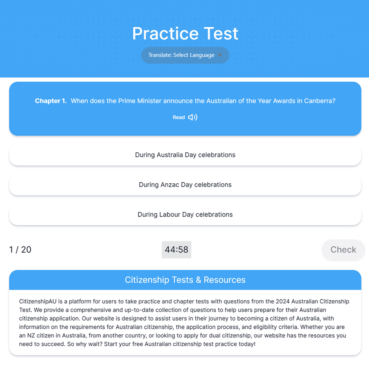 CitizenshipAU Practice Test